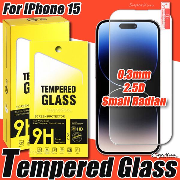 0,3 mm 2,5D Temperierter Glasschriftenschutz für iPhone 15 14 13 12 11 Pro Max 8 7 plus SE Samsung S23 A14 A24 A34 A54 A13 A23 A33 A53 A73 LG Moto -Film mit Papiertasche