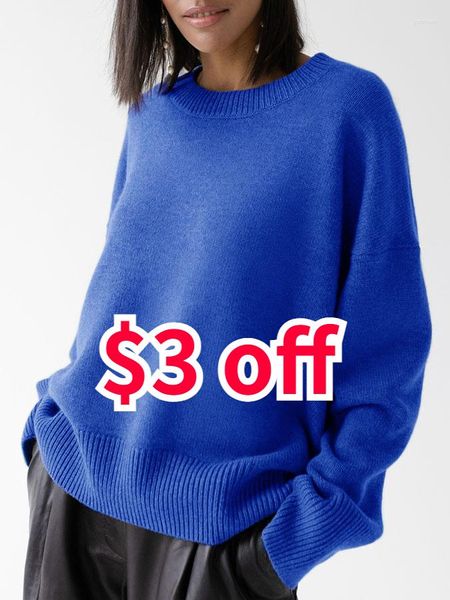 Frauenpullover Basic Blue Winter Übergroße Pullover Rose Rot lässig locker O-Neck gestrickt für Frauen Baggy Pullover Sweatshirt Jumpers