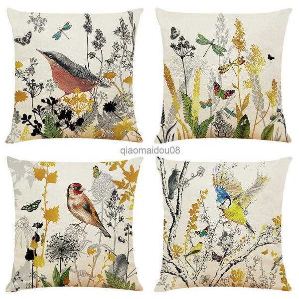 Pillow Case Mode einfache Pflanze Blume Vogel Druckmuster Sofa Dekorative Wurfabdeckung Quadratkissenabdeckung HKD230817