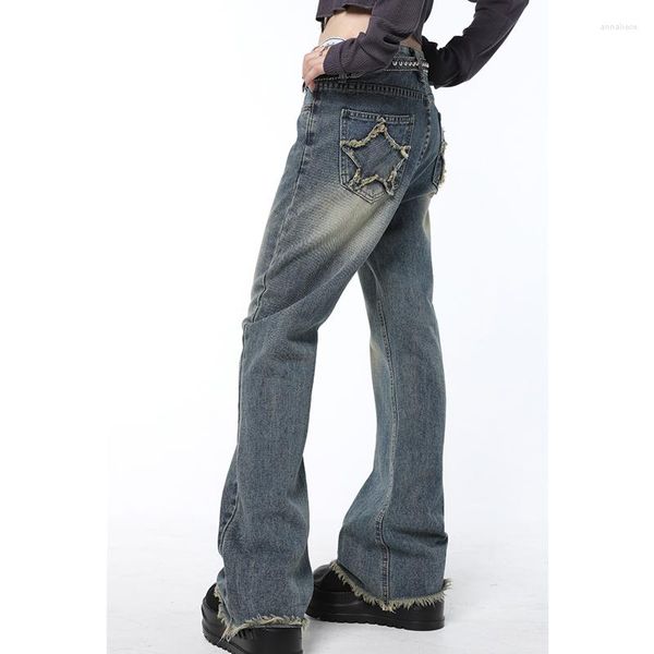 Jeans femminile autunno vintage blu alta donna femminile americano streetwear gamba gamba pantalone vaccino scale