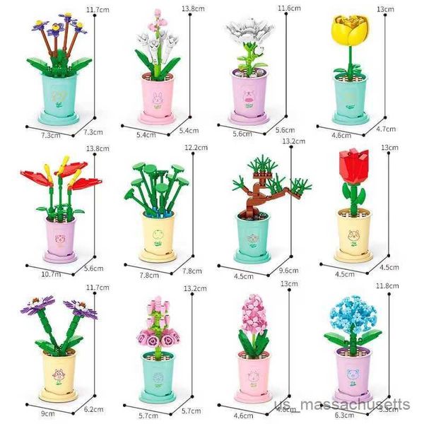 Blocks Flower Bouquet Building Blocks Kit Diy Flowers Block Toys Set