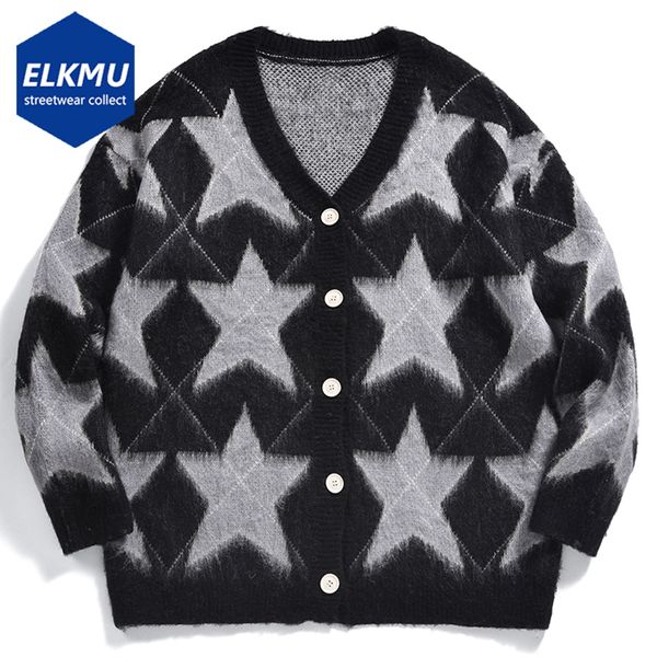 Supomos masculinos Vintage Star Men do Cardigan Star Men Vneck de Overmize Outono Jumper Harajuku Hip Hop Streetwear Sweater Black 230816