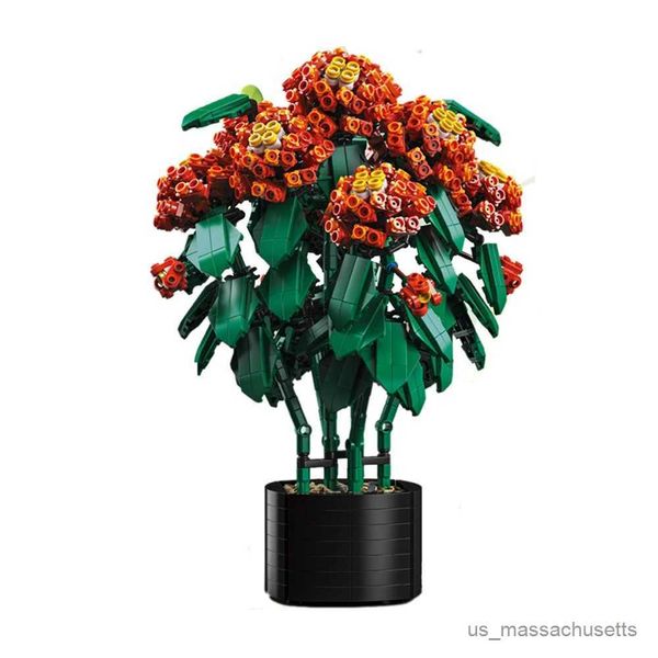 Bloklar Şehir Yaratıcılık Buket Çiçek Cymbidium Lantana Lantana Lavanta Bonsai saksı bitkisi ev dekorasyon yapı blokları B Çocuk Oyuncakları R230817