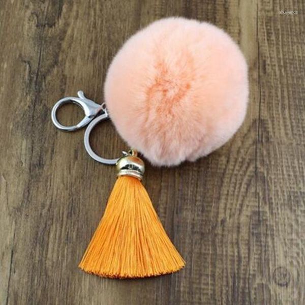 Keychains Fluffy Fur Pom Faux Soft Rex Ball Car keyring Feminino A amigo Tassel Tasel Key Bag Jewelry
