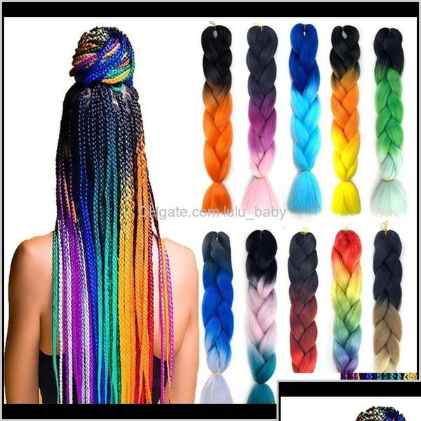 Hair Bulks 100g 100g 24 polegadas ombre cor verde rosa extensão sintética Twist Jumbo Braiding Kanekalon Q6txl Uhyww Drop Delivery Pro Dhzat