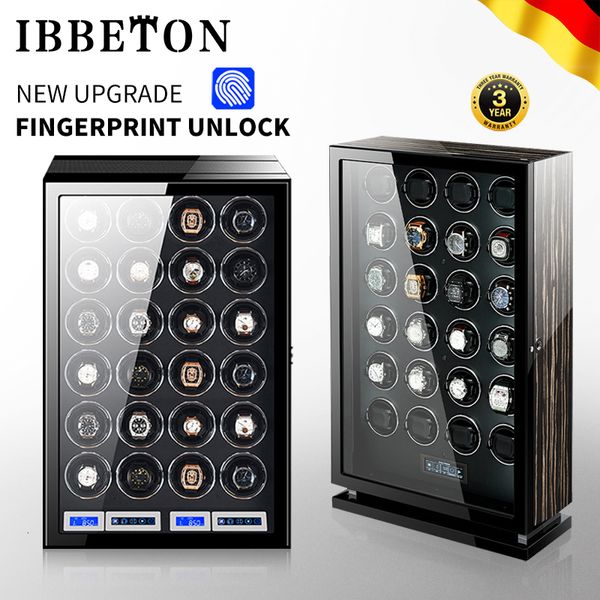 Uhr WIRKLUSS LUXURY Automatic Watch Winder12 24 30 Schlitzholz Mechanische Wächterbox Fingerabdruck Entsperren Sie ruhige Mabuchi Motor Uhren Aufbewahrung Safe 230816