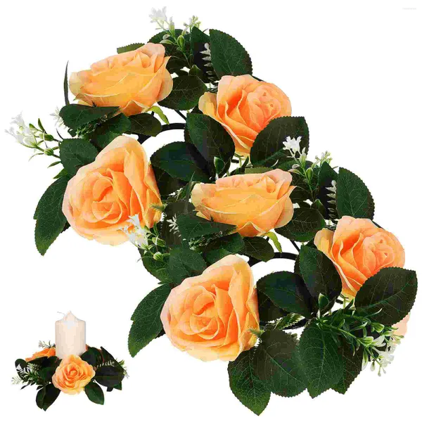 Titulares de vela 2 PCs Small Wreath Ring Ring Wedding Centerpieces Tabels Flor de seda floral