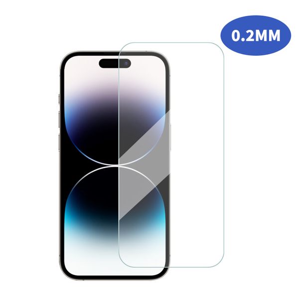 Ultra Thin 0,2 мм защитник экрана для iPhone 14 13 12 11 Pro Max Plus HD 9H 2,5D Стеклянная стеклянная пленка с бесплатной доставкой розничной торговли.