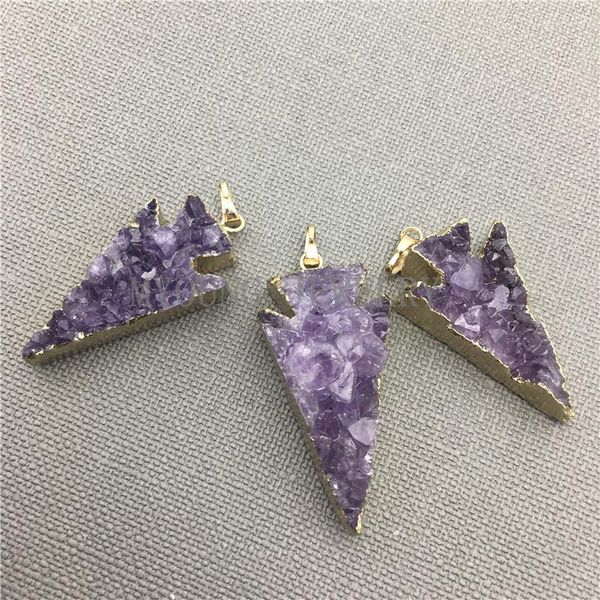 Colares pendentes Arrowhead Purple Crystal Amethists Point Drruzy para jóias DIY fazendo My0022