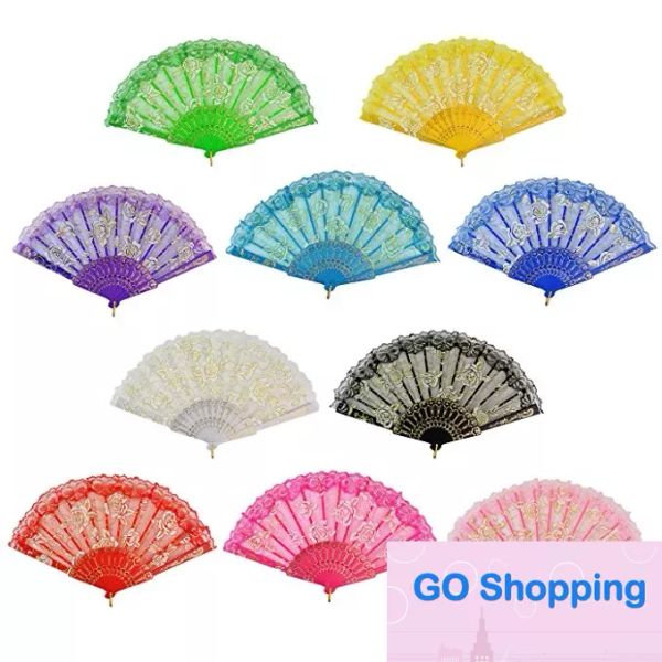 Qualitätsrosspitzen Blumenklapper Handfans Party Dekoration Blumendruck Fan geeignet für Hochzeit Dancing Church Party Geschenke