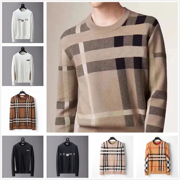 Mens Sweaters Designer Sweater Malhas Xadrez Stripe Marca Moda Casual Manga Longa Alta Qualidade Luxo Clássico Xadrez Crepe Algodão Tamanho 2s