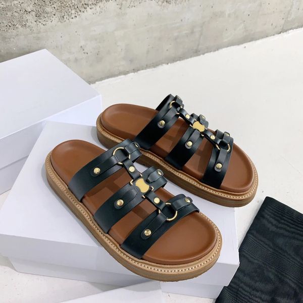 Mujeres Hombres Sandalia Celiny Plataforma Vintage Tacón Mulas Diapositiva Cuero Genuino Zapato Casual Tippi Gladiador Verano Nadar Clog Diseñador Zapatilla Triomphe Mule Diapositivas de lujo