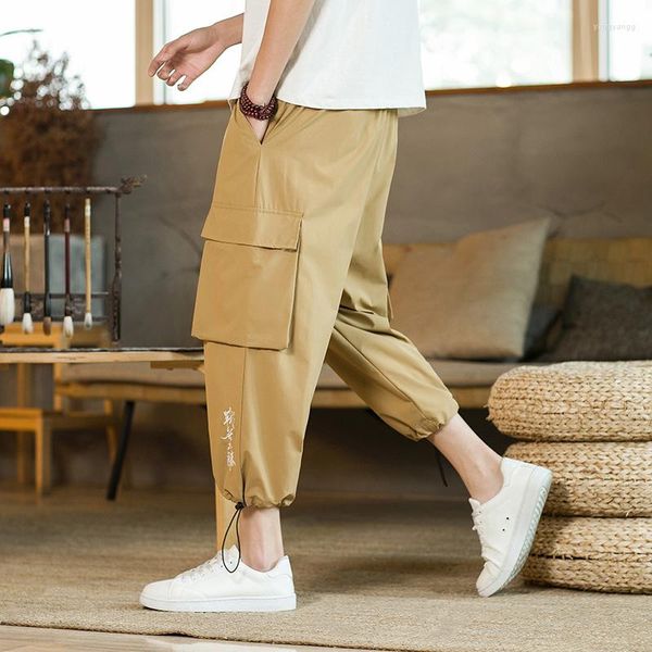 Calça masculina verão fino estilo chinês capris workwar