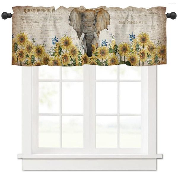 Cortina elefante girassol vintage cortinas curtas cozinha cafe armário de vinho janela janela de decoração pequena cortinas de decoração