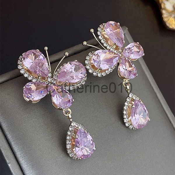 Charm Zirkon Schmetterling Wassertropfen Ohrringe für Mädchen süßer cooler Stil Pink Drop Ohrrelegante Mode Ol Sparkle Dainty Jewelry J230817