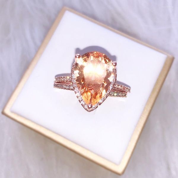 Anelli a cluster Elegante goccia a forma di goccia Diamond ANELLO A due pezzi Ring Gold Zircone Engagement Gioielli Fine Fashion Gift