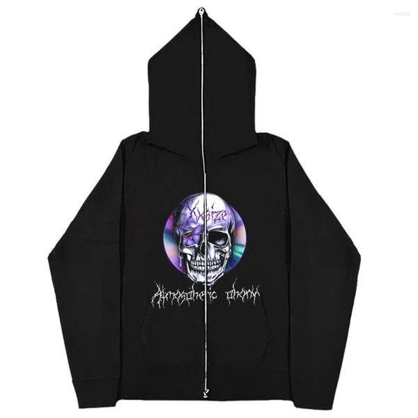 Erkek Hoodies Erkek Kadın Ceketleri Ceket Zip Hardigan Y2K Anime Kafatası Baskılı Hip Hop Sokak Giyim Moda Please Giyim