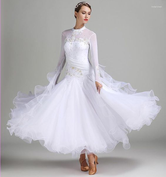 Abiti da ballo da ballo da ballo abiti da ballo moderni costumi nazionali Standard White Waltz Performance Dancewwear