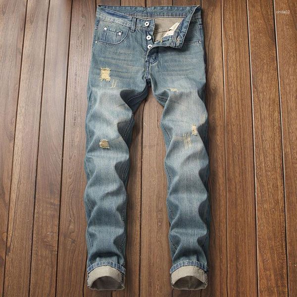 Jeans pour hommes Denim déchiré au détail en gros en ruine mode quotidienne décontracté droit concepteur grande taille chaud