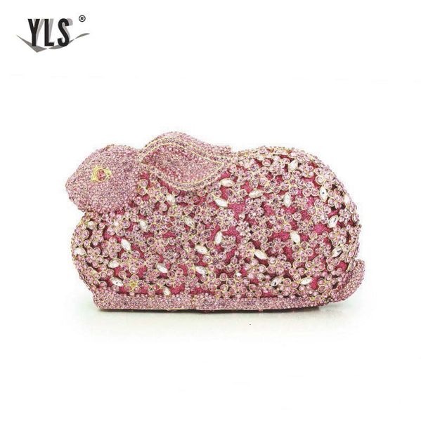 Bolsas de noite adorável coelho animal coelho mulheres rosa cristal minaudiere saco de embreagem Bolsa de festas de casamento de diamante bolsa de ouro prata 230817