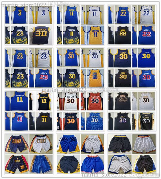 Jerseys de basquete para homens de costura Stephen 30 Curry Klay 11 Thompson Chris 3 Paul Andrew 22 Wiggins Draymond 23 shorts verdes 100%