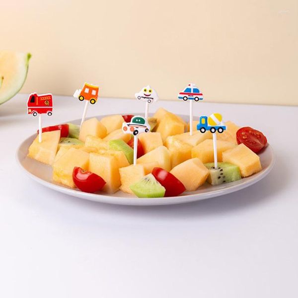 Forks 6pcs Car Obstgabel Picks Mini Cartoon Kinder Snack Kuchen Dessert Pick Zahnstocher Bento Mittagessen Partydekoration