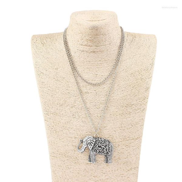 Anhänger Halsketten 1pcs Tibetan Silber Großes Glückseelefant Tier mit Gravis filigranes langkettiger Halskette Halskette Lagenlook Schmuck Schmuck