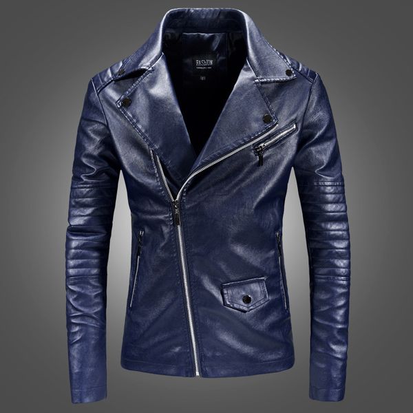 Herrenjacken hochwertige Männer Slim Blue Motorcycle Leder Velvet Jackets Punkstil Herbst Herbst Herbst Schräge Reißverschluss Leder Wildledermäntel 230816