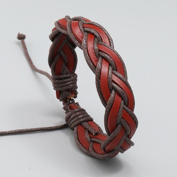 Charm Bracelets Vintage Schwarzbraunes Leder Barmärer Männer DIY Verband handgefertigtes Gewebe verstellbarer Größe