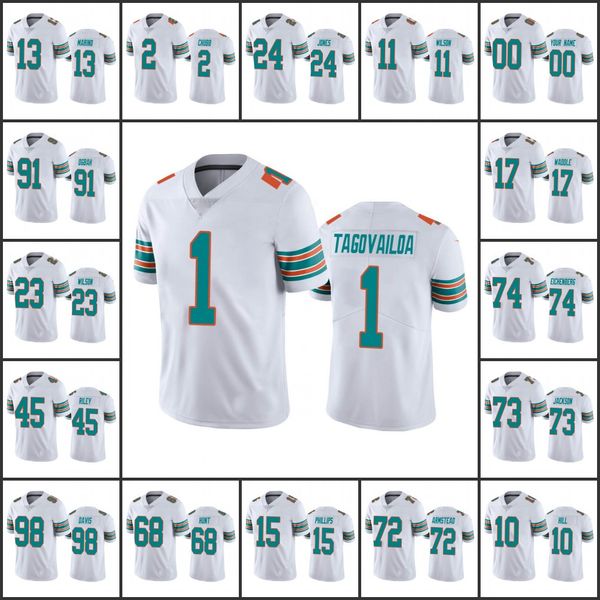 Miami''Dolphins''Men 10 Tyreek Hill 1 Tua Tagovailoa 17 Jaylen Waddle 5 Jalen Ramsey Maglia da donna bianca personalizzata Vapor Limited