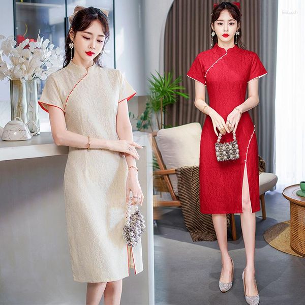 Etnik Giyim Yaz Modern Dantel Qipao Elbise Zarif Retro Çin Geleneksel İnce Genç Geliştirilmiş Cheongsam Cny