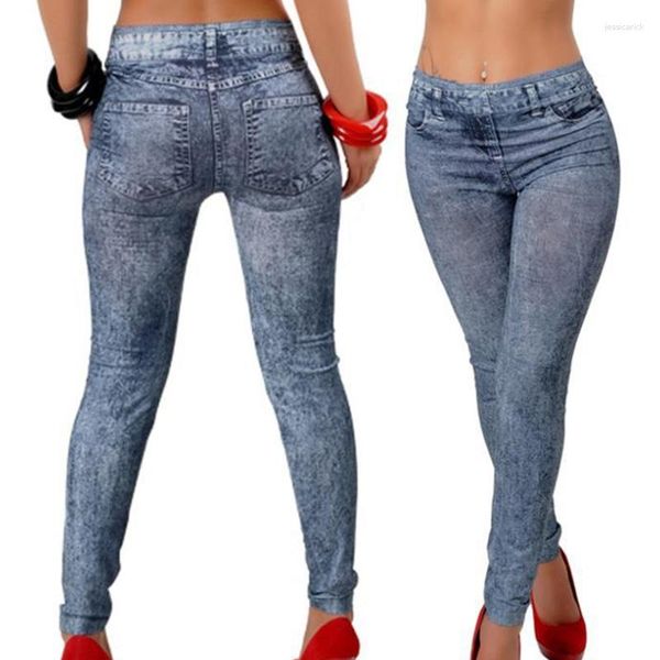 Jeans femininos 2023 Sexy Womens jeans Snowflake calça magra de moda de moda suave Leggings Black e Blue Mulher