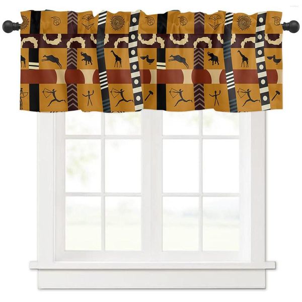 Cortina de estilo africano Cultura tribal elefante girafa cortinas curtas Cafe de cozinha armário de vinho Janela pequena decoração de casa