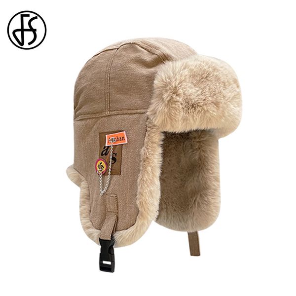 Trapper -Hüte fs Winter Russische Hüte für Frauen Männer Mode Lamm Wollmütze Hut Khaki Verdickung Bomberkappe Outdoor warme Schneekappen 230817