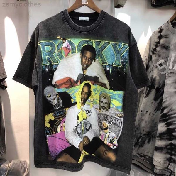 Erkek Tişörtleri Kaliteli Hip Hop Rocky T-Shirt Erkekler Büyük Boyü Kadın Moda Tişört Sokak Giyseni Tee Mens Giyim