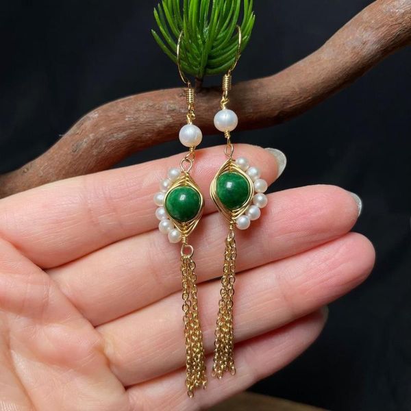 Dangle Ohrringe grüne Jade Mode echte Geschenke Schmuck Perle Natural Designer Chinesisch Emerald Geschenk Frauen Perlen Amulette Charme 925 Silber