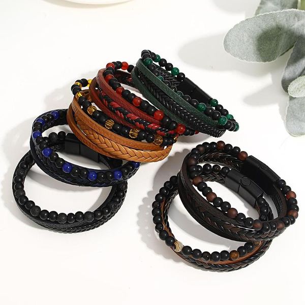 Charm Braceletts Allyes Naturstein geflochtenes Lederarmband für Männer Frauen Magnetische Verschluss Retro Punk Multilayer Wrap Unisex Schmuck Schmuck