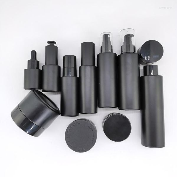 Lagerflaschen Luxus kosmetische Behälter und Verpackungssprühpumpenflaschenöl -Tropfen Mattes Schwarzglas für Kosmetika