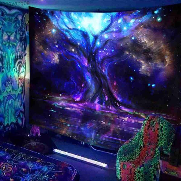 Takestries Black Light Indian Meditation Tapestry Hippie UV Reativo reativo de tapeçaria psicodélica parede pendurada ioga carpete boho decoração de casa r230817