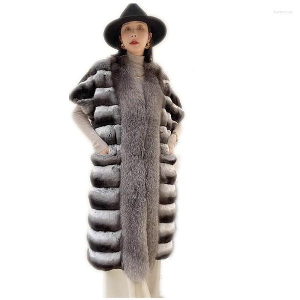 Schals elegant echter Chinchilla Fellschal Frauen Langes Kap -Winter weiblich warmer flauschiger Schalparty Abend Wraps