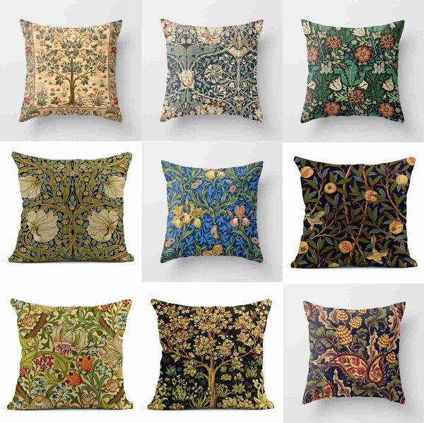 Pillow Case 45x45 cm Vintage Blumenrebe Polyesterabdruck Gehäuse Dekoration Sofa Auto Dekoration Kissen Cover Home Dekoration HKD230817