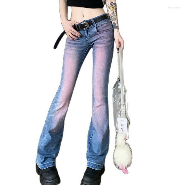 Jeans femminile piccante girl summer design tie tinte tint slim fit wel high waist sexy micro flare pavimenti pantaloni