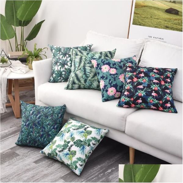 Pillow Case wasserdichte Outdoor-Kissen ER zweiseitig Druckwurf Tropical Decorative Kissenbezug für Garten Terrasse Home Decor Drop Deli OTQ7W