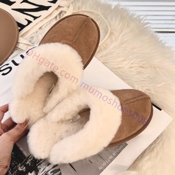 Hochwertiges Fell Tazz Sandalen rutschen Männer Frauen Australien Pantoffeln Luxus Schafsleder Leder Wolle Flauschige Modepaar Woll Gummi Sole Flat Pantoffeln mit Kasten