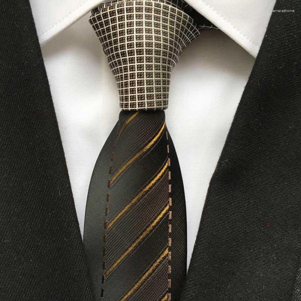 Bogen 2023 Herren Neuheit Panel Hals Binde Golden Grids Knoten mit Körper diagonale Streifen Krawatten