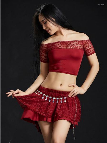 Bühne tragen elegante orientalische tanzende lateinische tanztanztrockanzug Frau Feste Farbkostüm Urban Jazz Lace Patchwork weibliche Kleidung