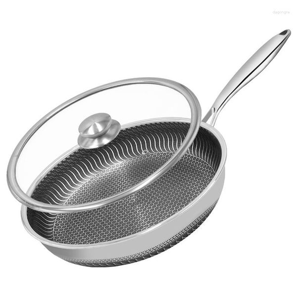 Pfannen Non-Stick-Bratpfanne No-Coating Edelstahl-Kochtöpfe für Küche 28 cm 30 cm Wok mit Deckelbraten Topf Cookware