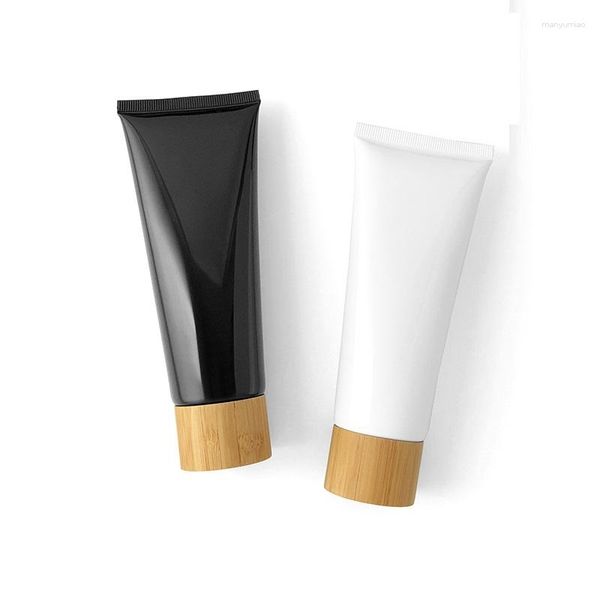 Garrafas de armazenamento 60 ml vazio de plástico branco aperto tubo de bambu parafuso de madeira tampa de embalagem cosmética Recipiente de embalagem preta garrafa