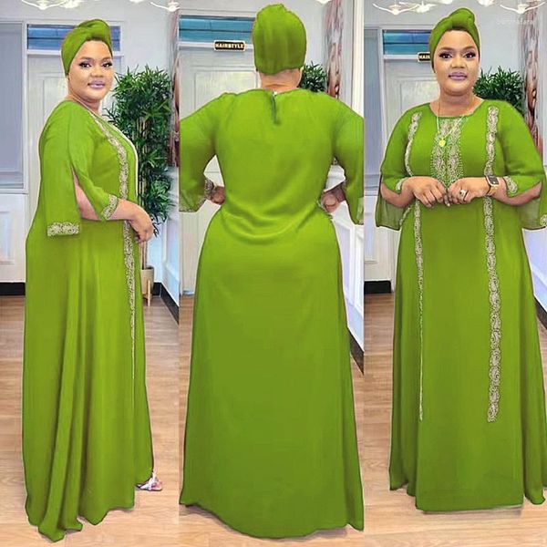 Abbigliamento etnico 2023 Abiti africani per donne Autumn Autumn Long Neck Green Pink White Abesate Abaya Abaya Clothes