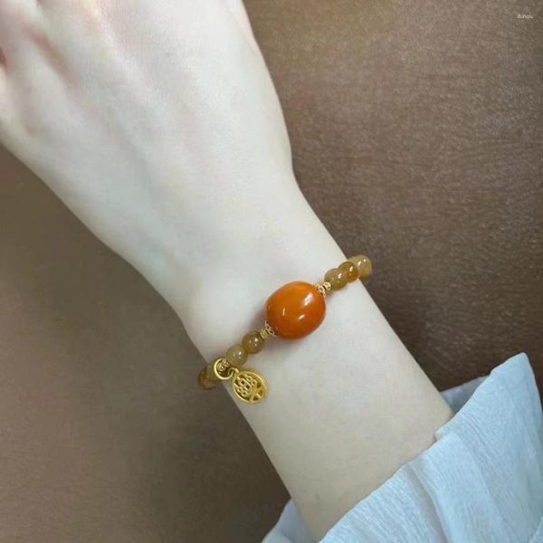 Bracelets de charme Dragão de cera de mel natural Escala de pedra Pulseira pendente de marca para mulheres elásticas corda elástica Tamanho ajustável Bangle Jóias finas